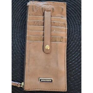 Brahmin Tan Leather Croc Embossed Slim Credit Card Wallet ID Case Zipper Pouch